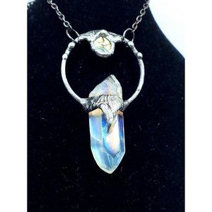 Angel aura quartz and abalone crystal necklace handmade gothic fantasy style